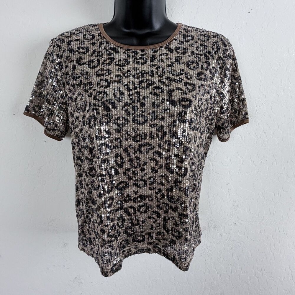sans souci sequin medium leopard top y2k party mob wife beige, brown women's top - Picture 9 of 9